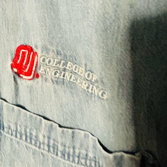Vintage Faded Gear Denim Button Down Oklahoma University Embroidered Shirt Sz L - Picture 5 of 7